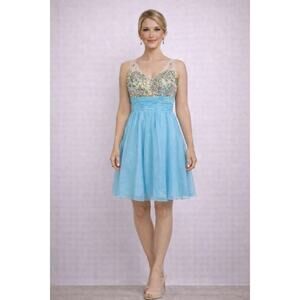 Grace Karin Blue Jeweled Cocktail Dress - Size 2